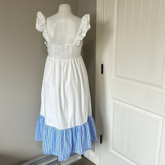 Tuckernuck English Factory Gingham Ruffle Cotton Sundress Blue White Dress Sz S - Picture 11 of 16